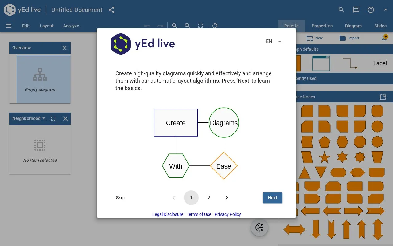 yEd Live homepage screenshot