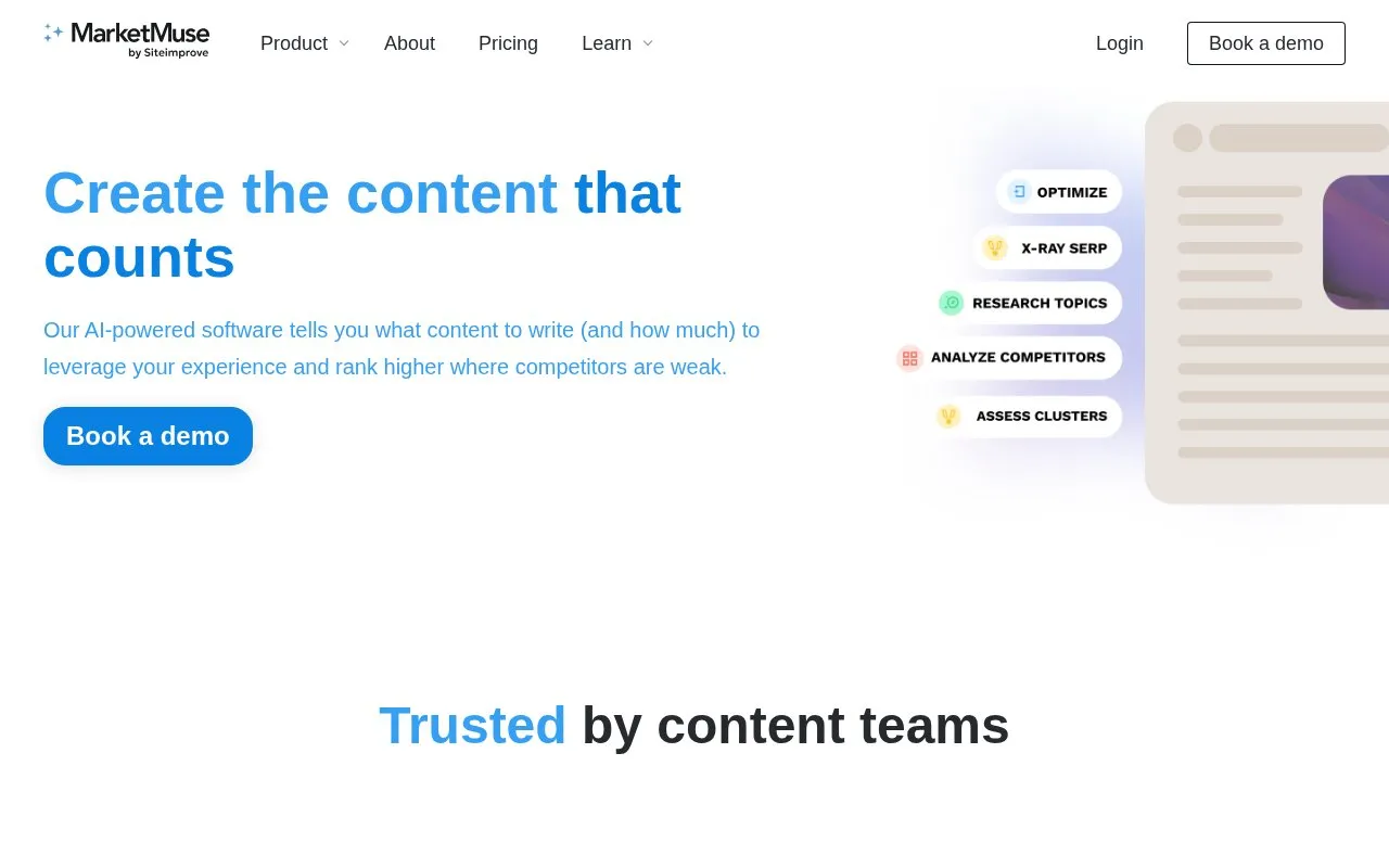 MarketMuse homepage screenshot