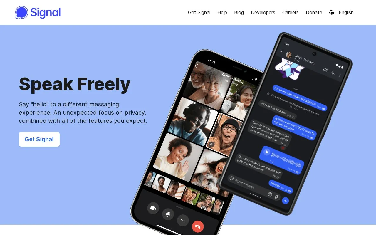 Signal homepage screenshot