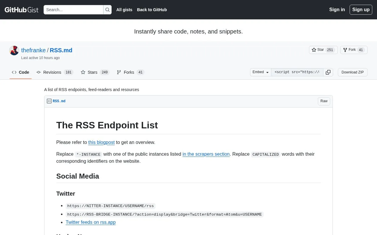 RSS homepage screenshot