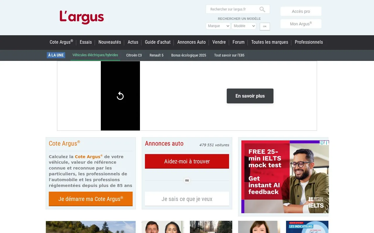 L'Argus homepage screenshot