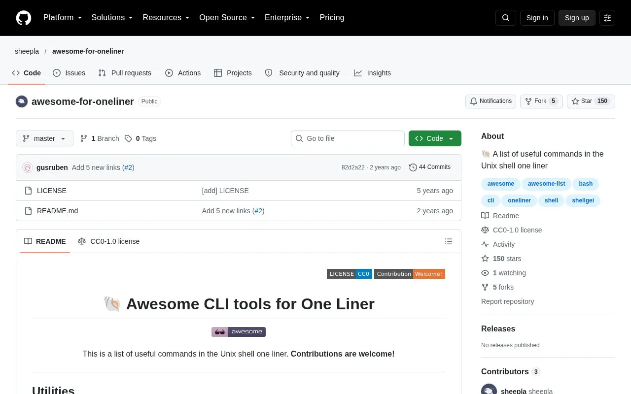 Awesome for One Liner homepage screenshot