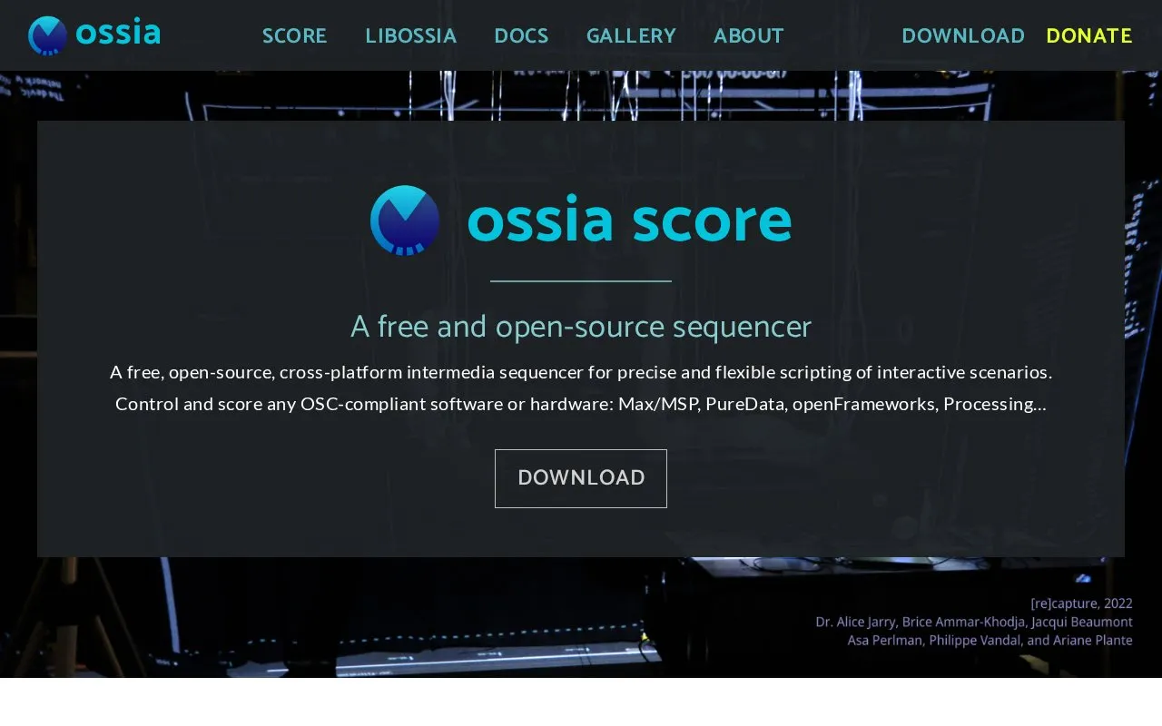 Ossia homepage screenshot