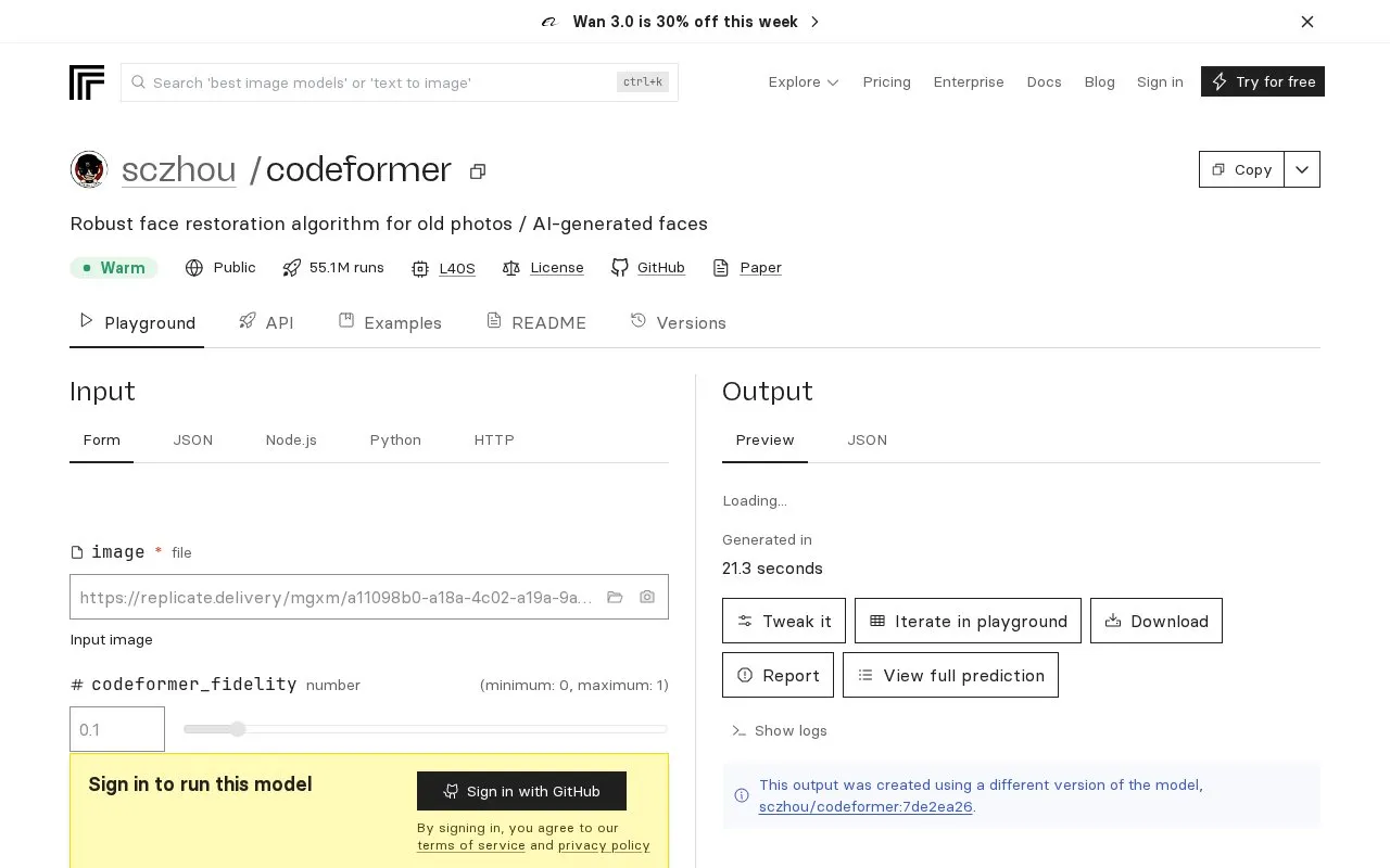 sczhou/codeformer homepage screenshot
