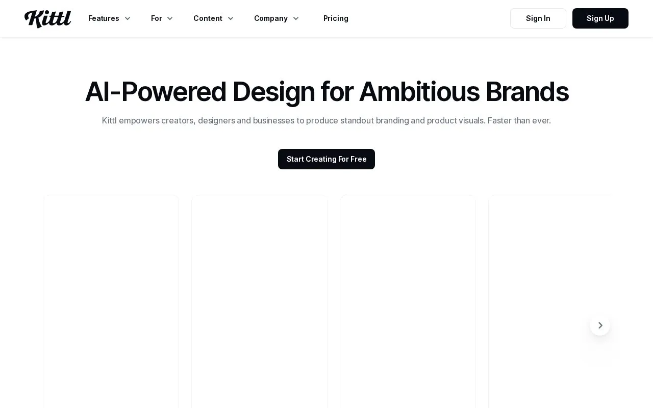 Kittl homepage screenshot