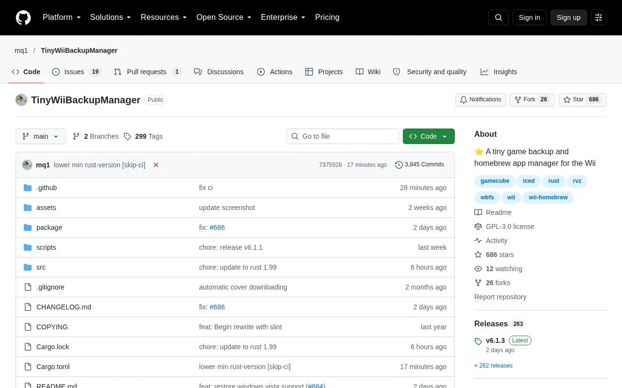 TinyWiiBackupManager homepage screenshot