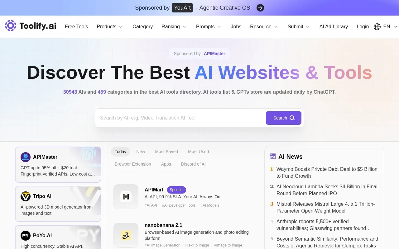 Toolify homepage screenshot
