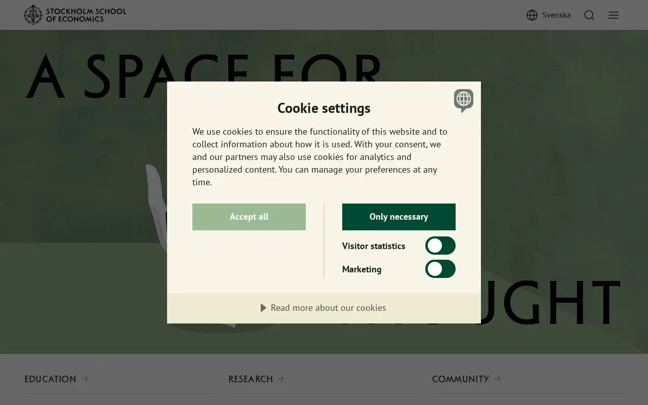 Stockholm School of Economics homepage screenshot