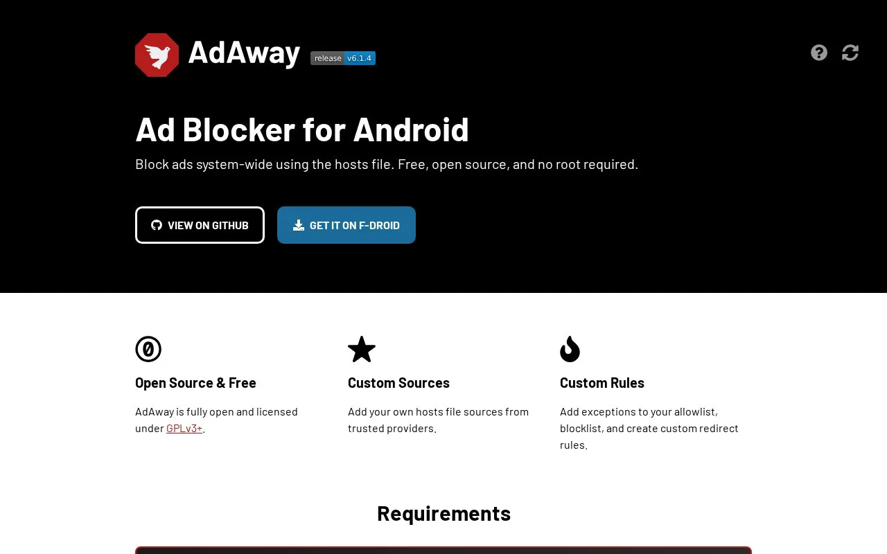 AdAway homepage screenshot