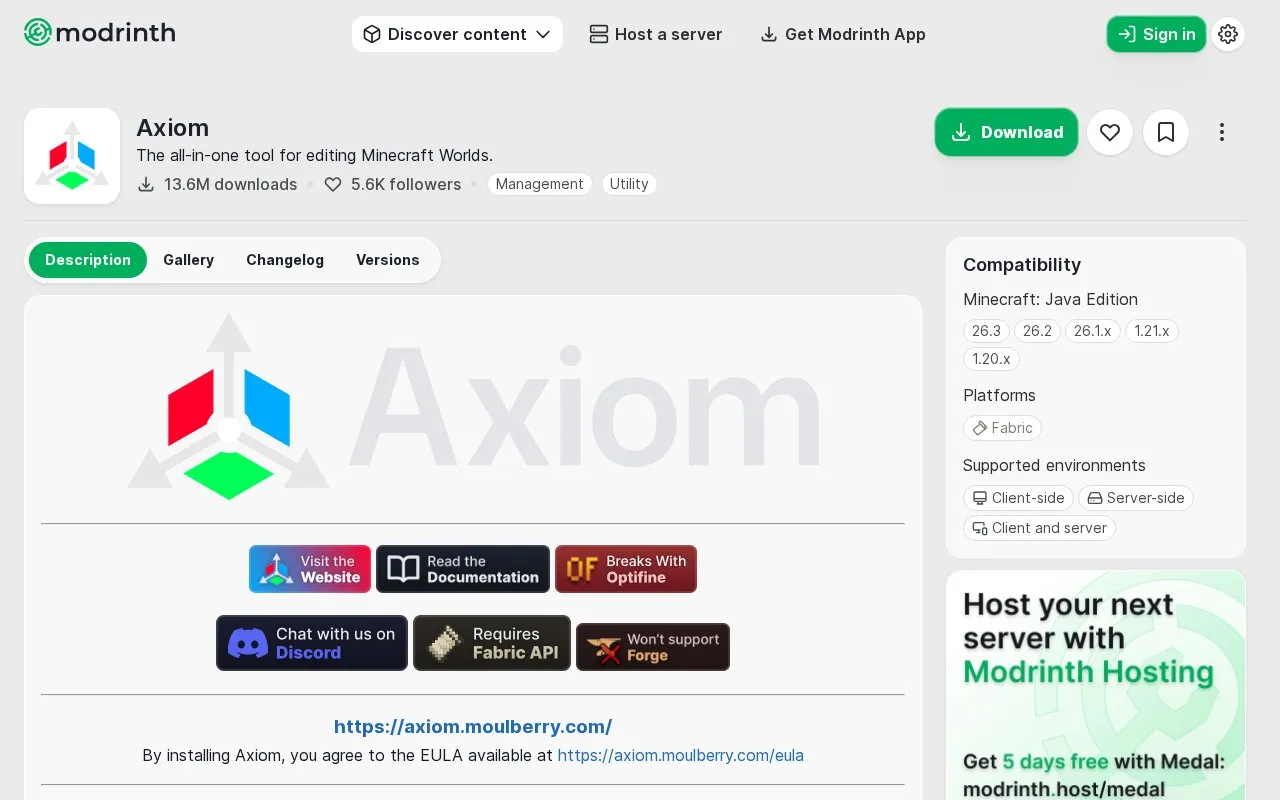 Axiom homepage screenshot