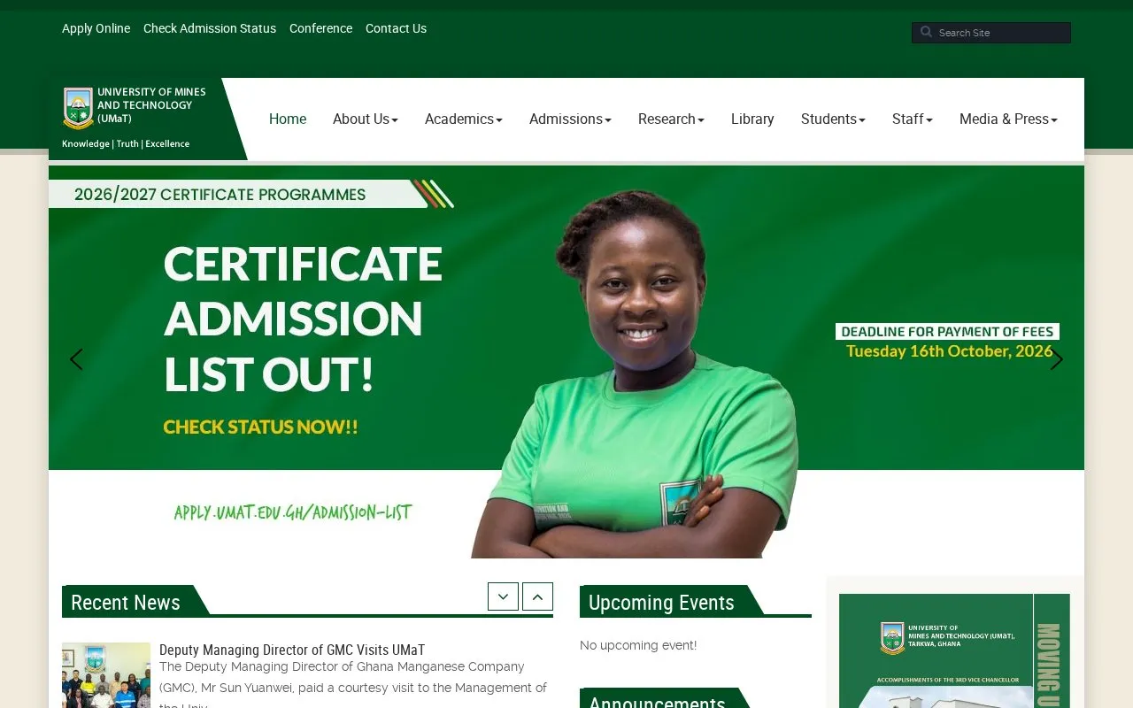 University of Mines and Technology homepage screenshot