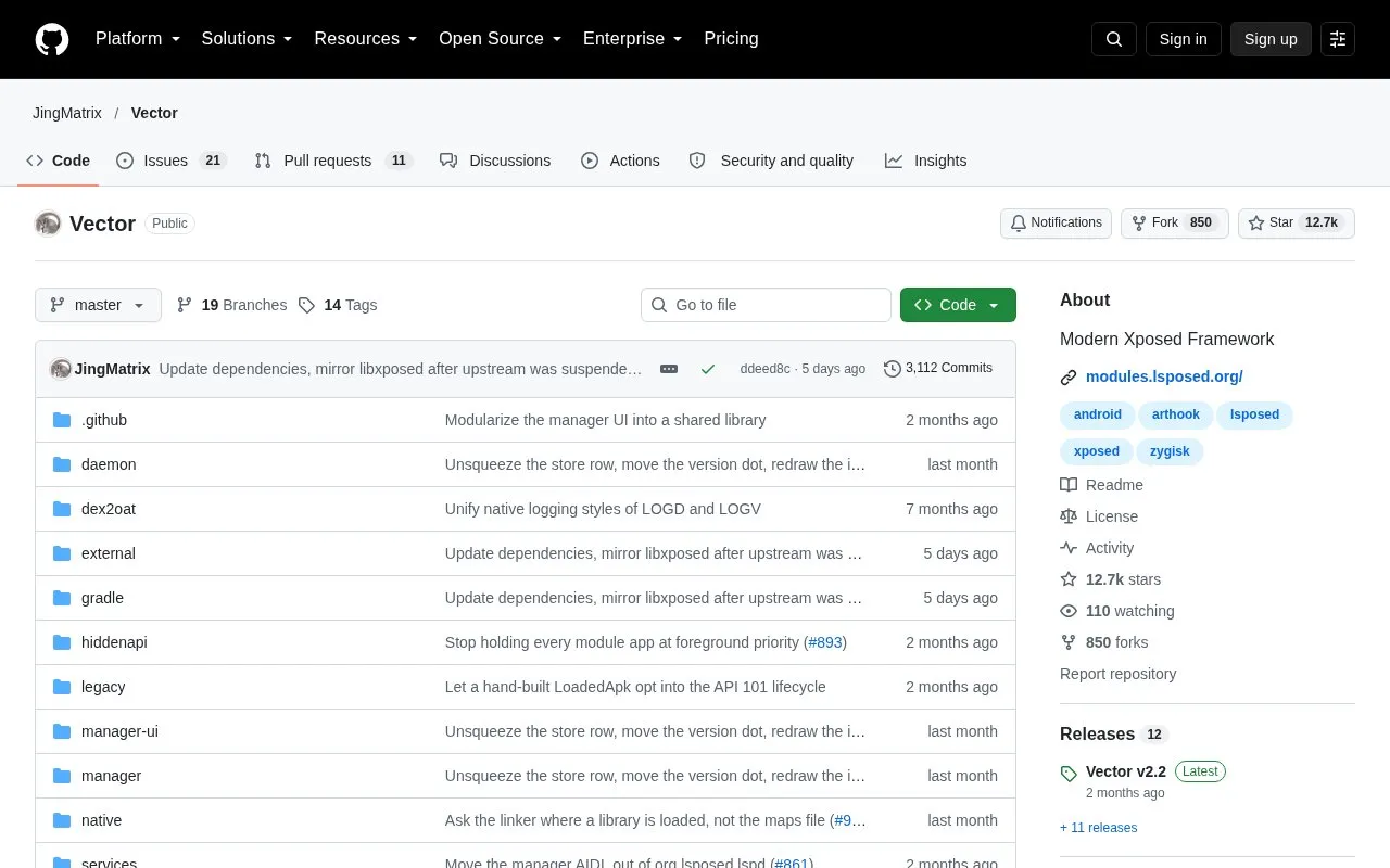 Vector homepage screenshot