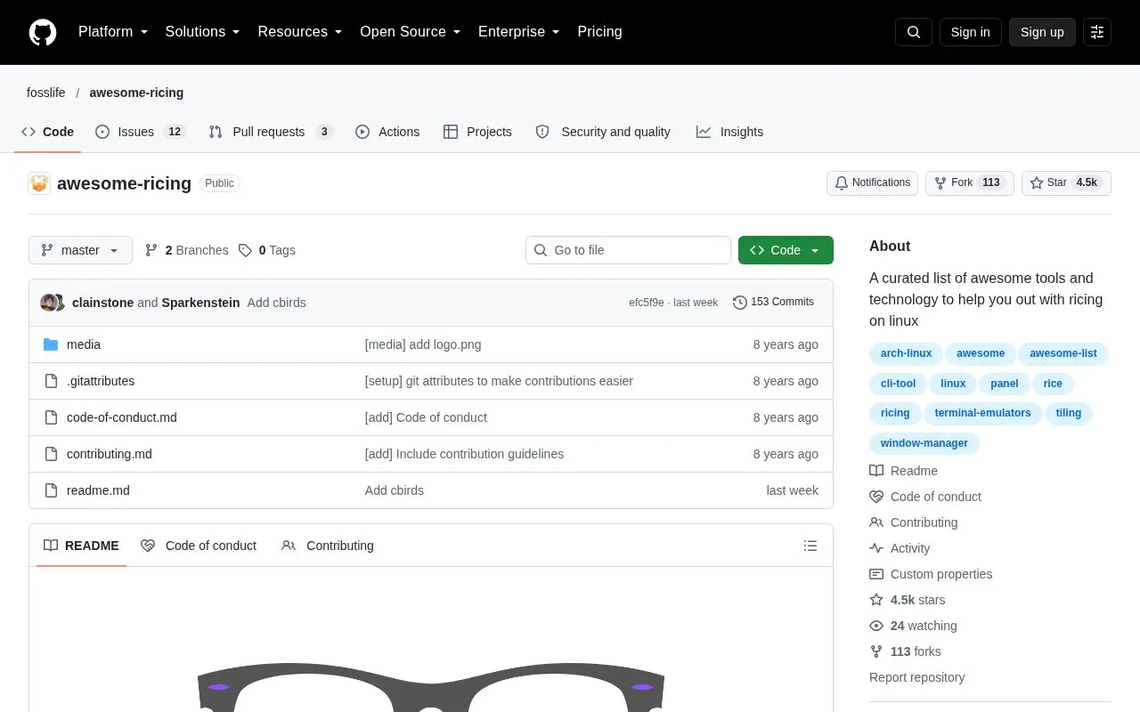 Awesome Ricing homepage screenshot
