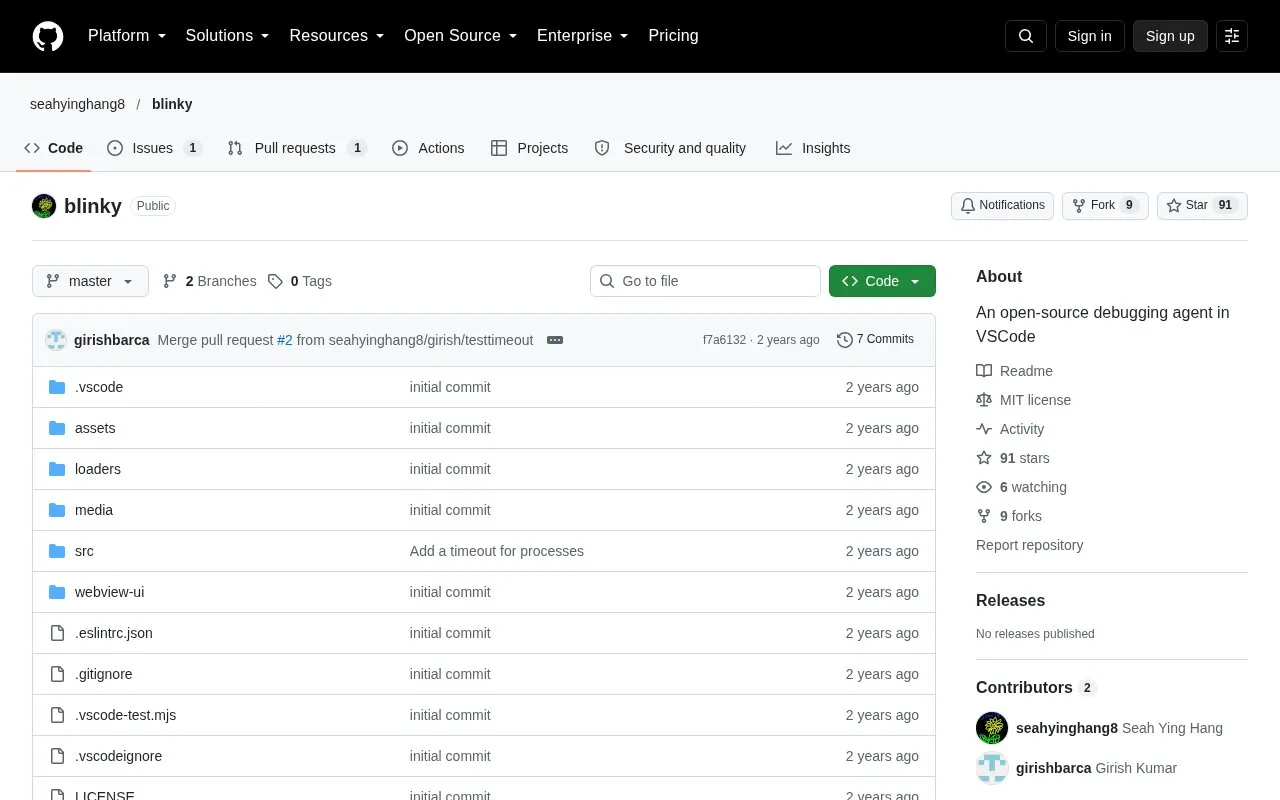 Blinky homepage screenshot