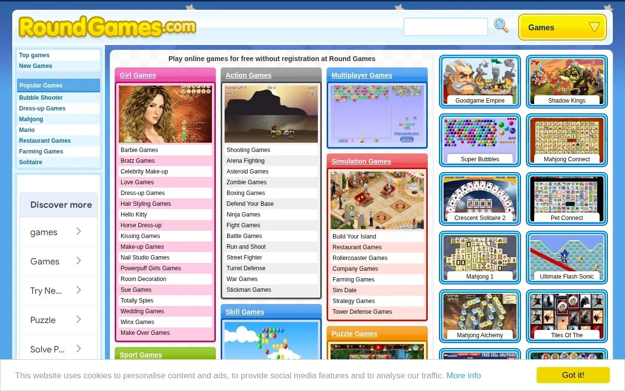 RoundGames homepage screenshot