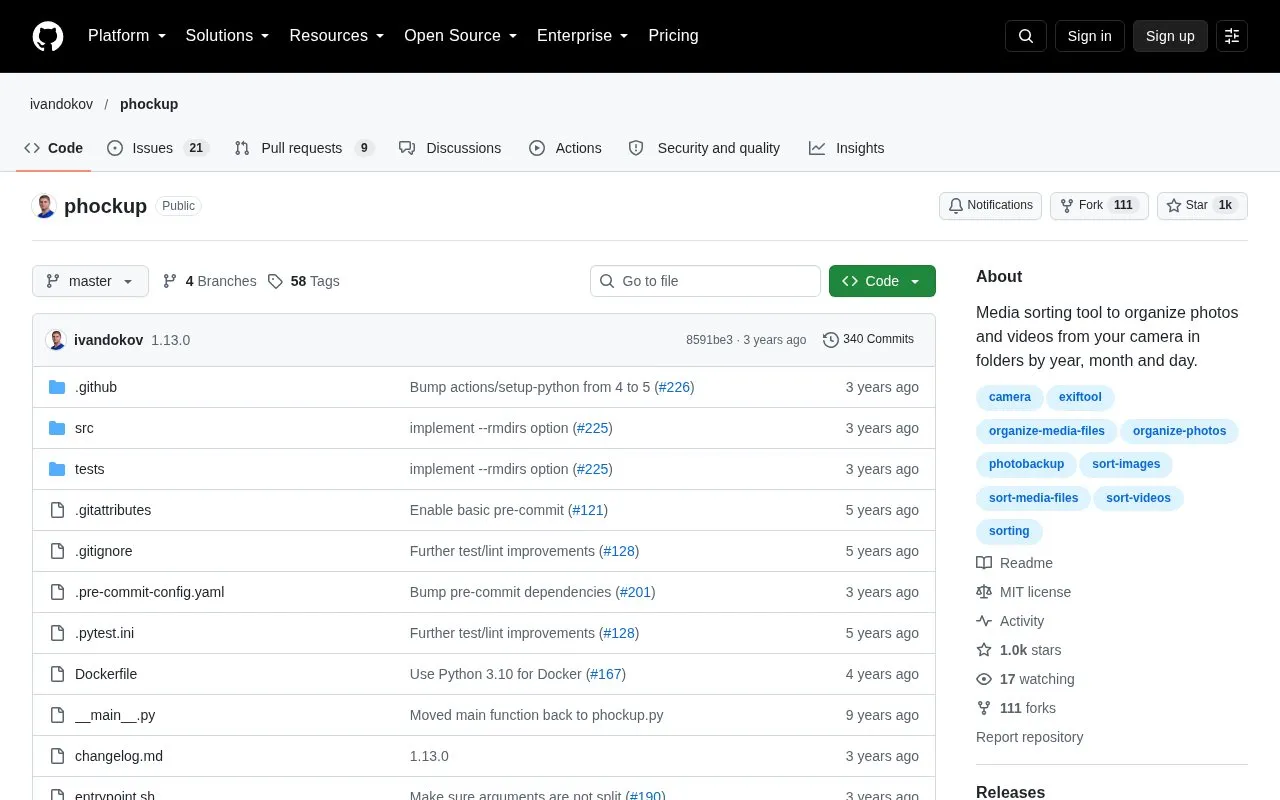 Phockup homepage screenshot