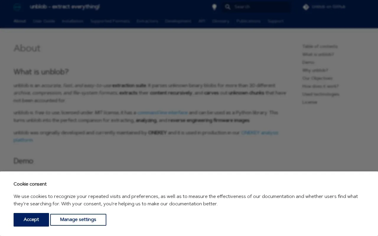 Unblob homepage screenshot