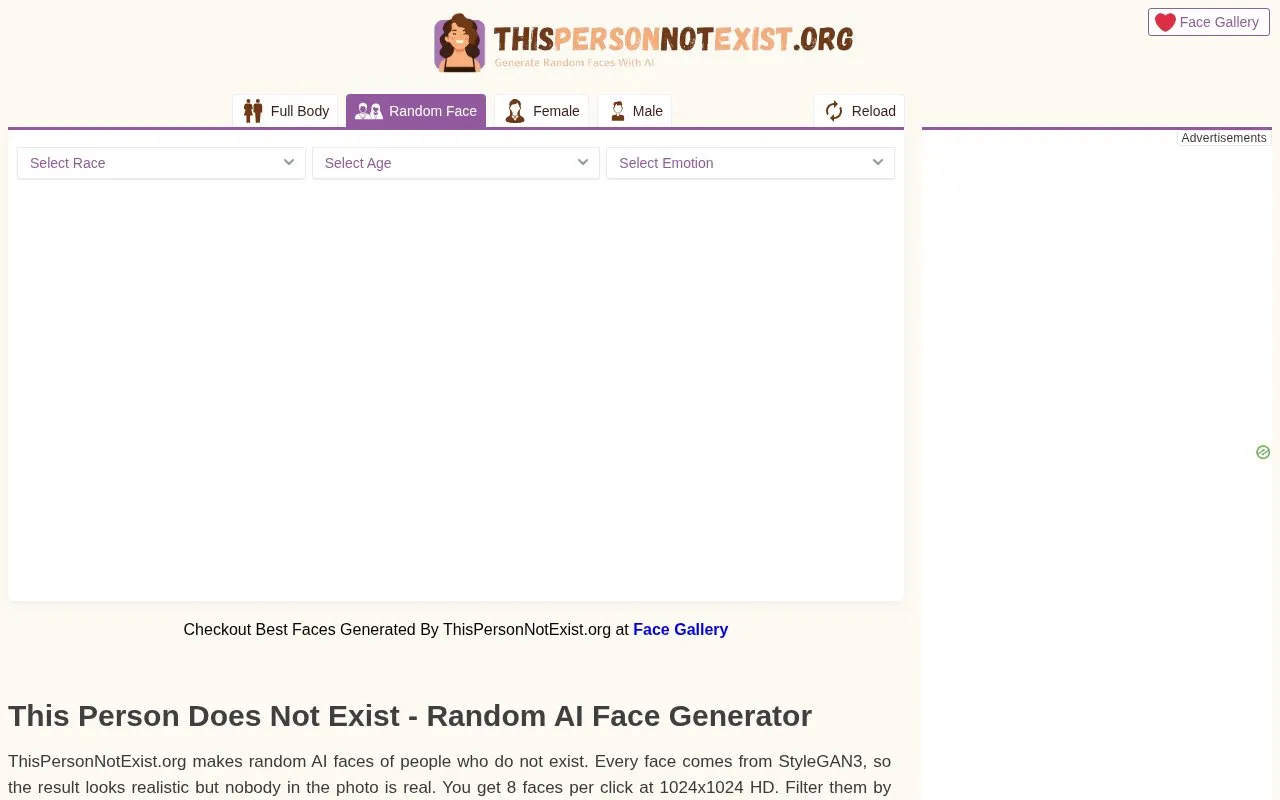 ThisPersonNotExist homepage screenshot