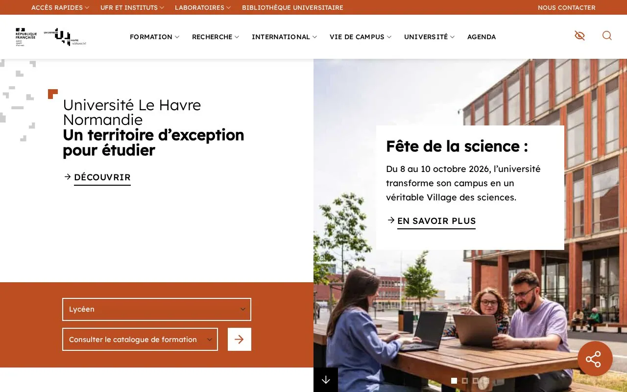 Universite du Havre homepage screenshot