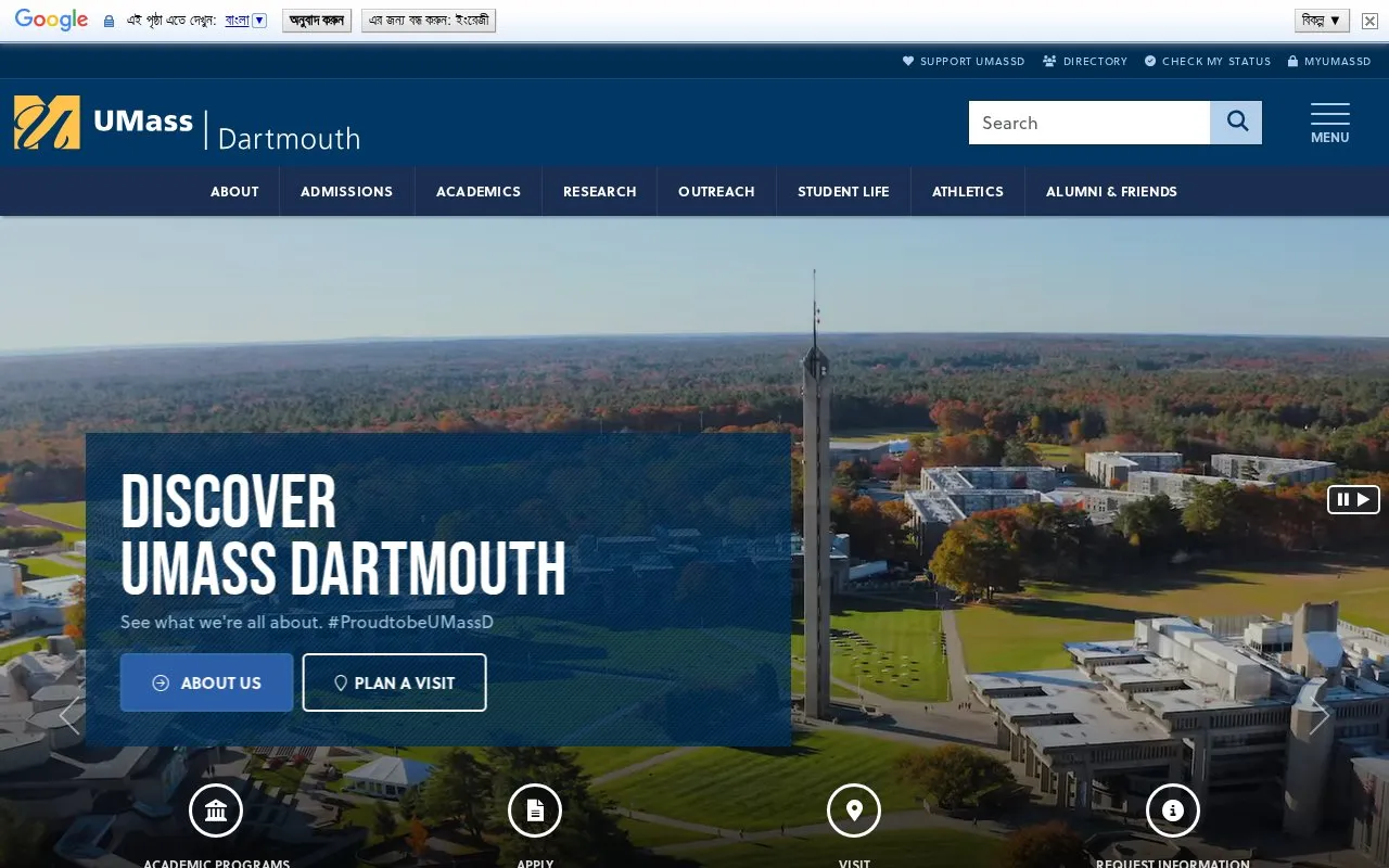 University of Massachusetts, Dartmouth homepage screenshot