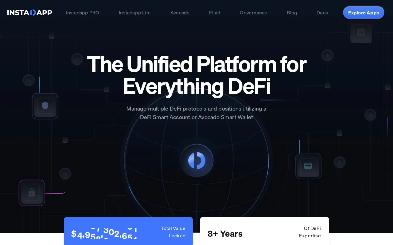 Instadapp homepage screenshot