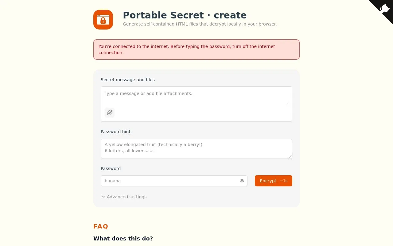 Portable Secret homepage screenshot