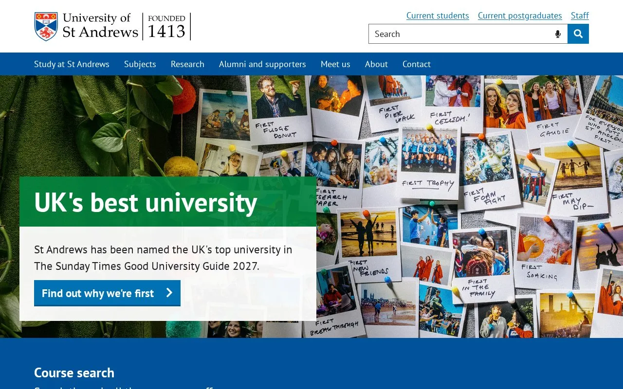 University of St. Andrews homepage screenshot
