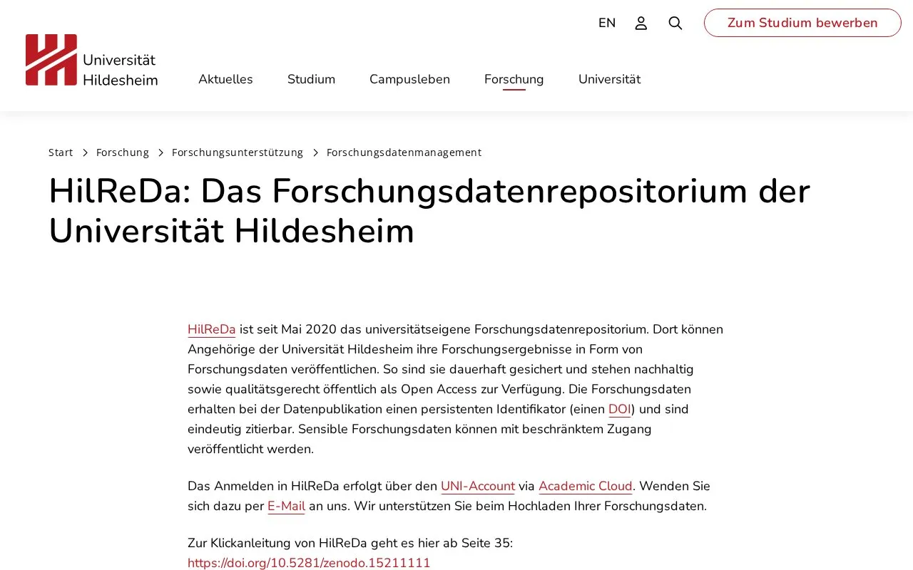 HilReDa homepage screenshot