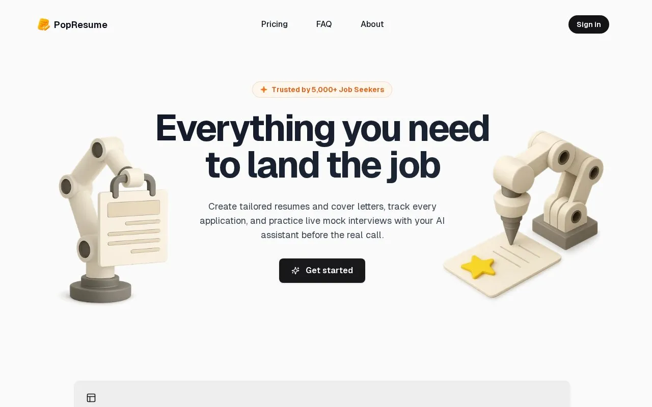 PopResume homepage screenshot