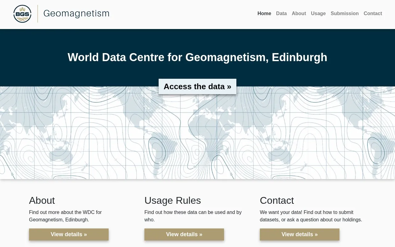 World Data Centre for Geomagnetism, Edinburgh homepage screenshot