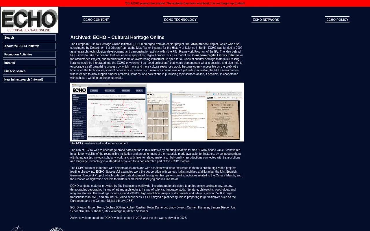 ECHO – Cultural Heritage Online homepage screenshot