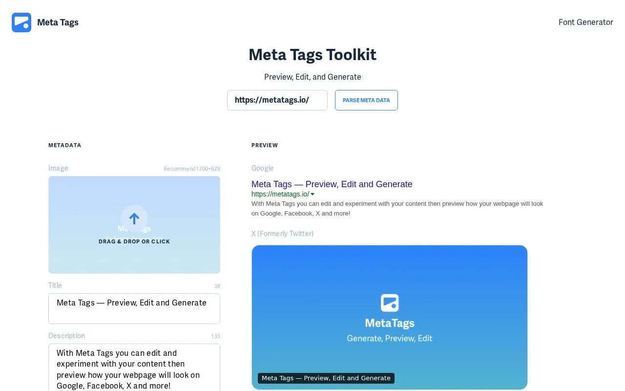 MetaTags homepage screenshot