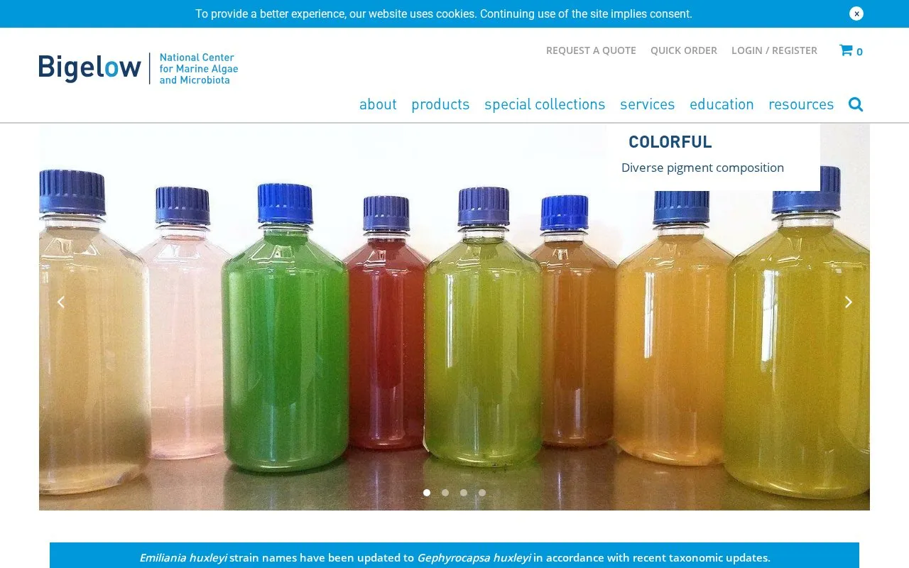Bigelow National Center for Algae and Microbiota homepage screenshot