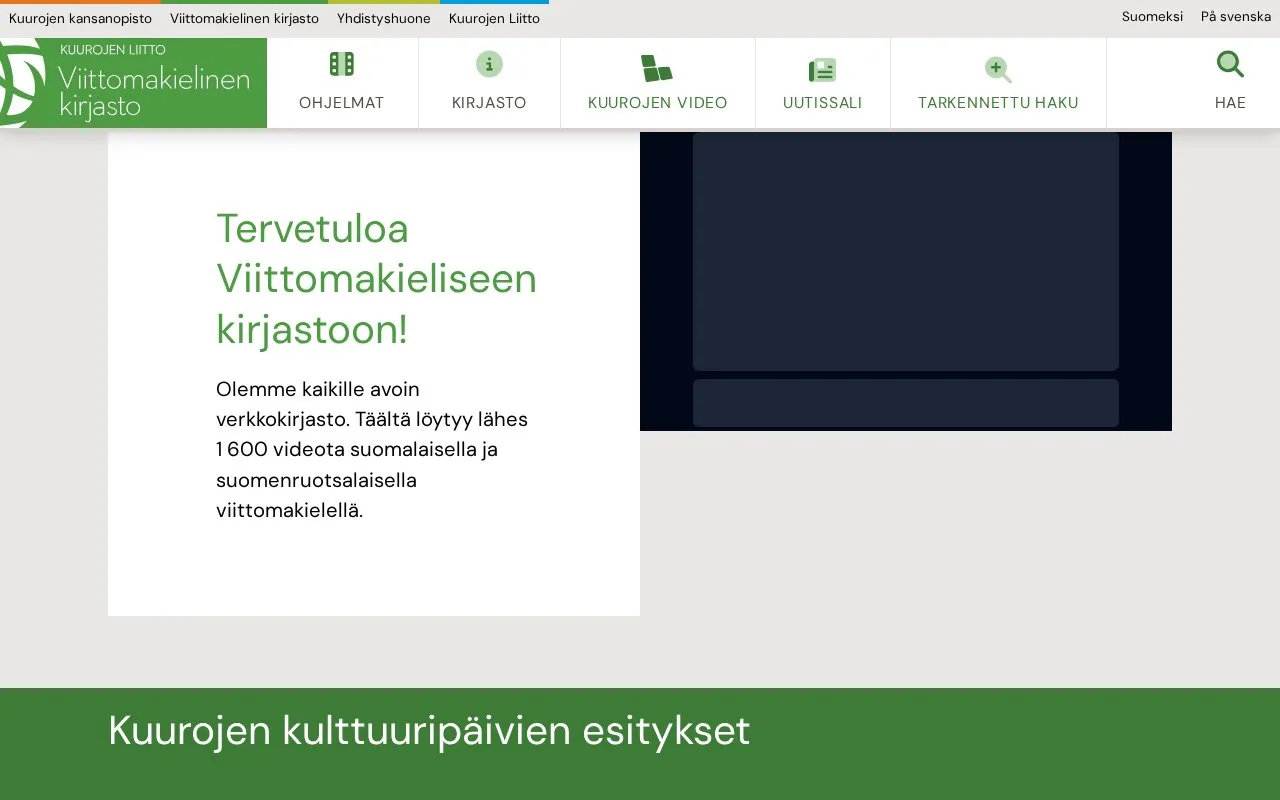 Sign Language eLibrary of Finland homepage screenshot