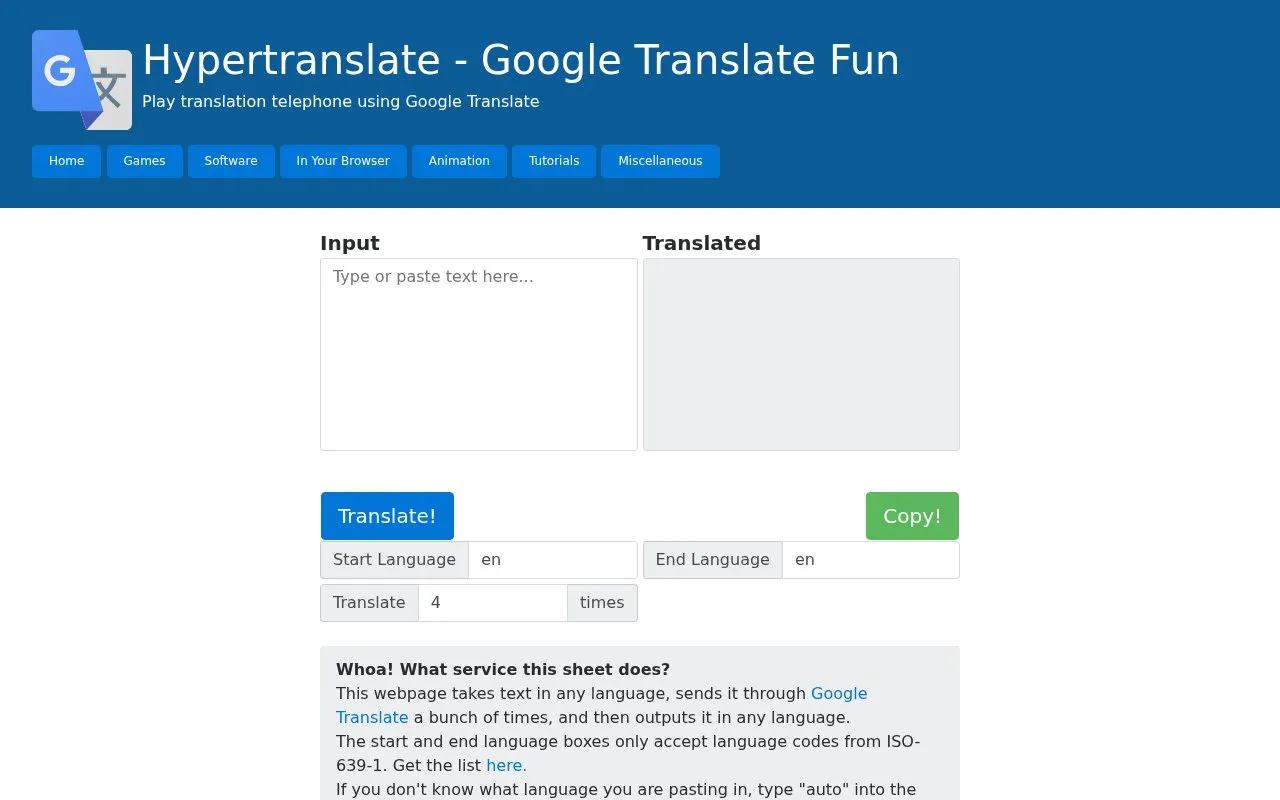 Hypertranslate homepage screenshot