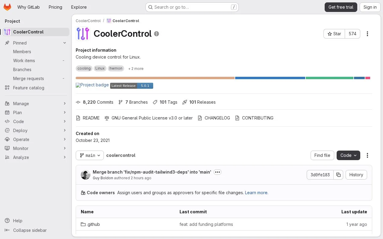 Coolercontrol homepage screenshot