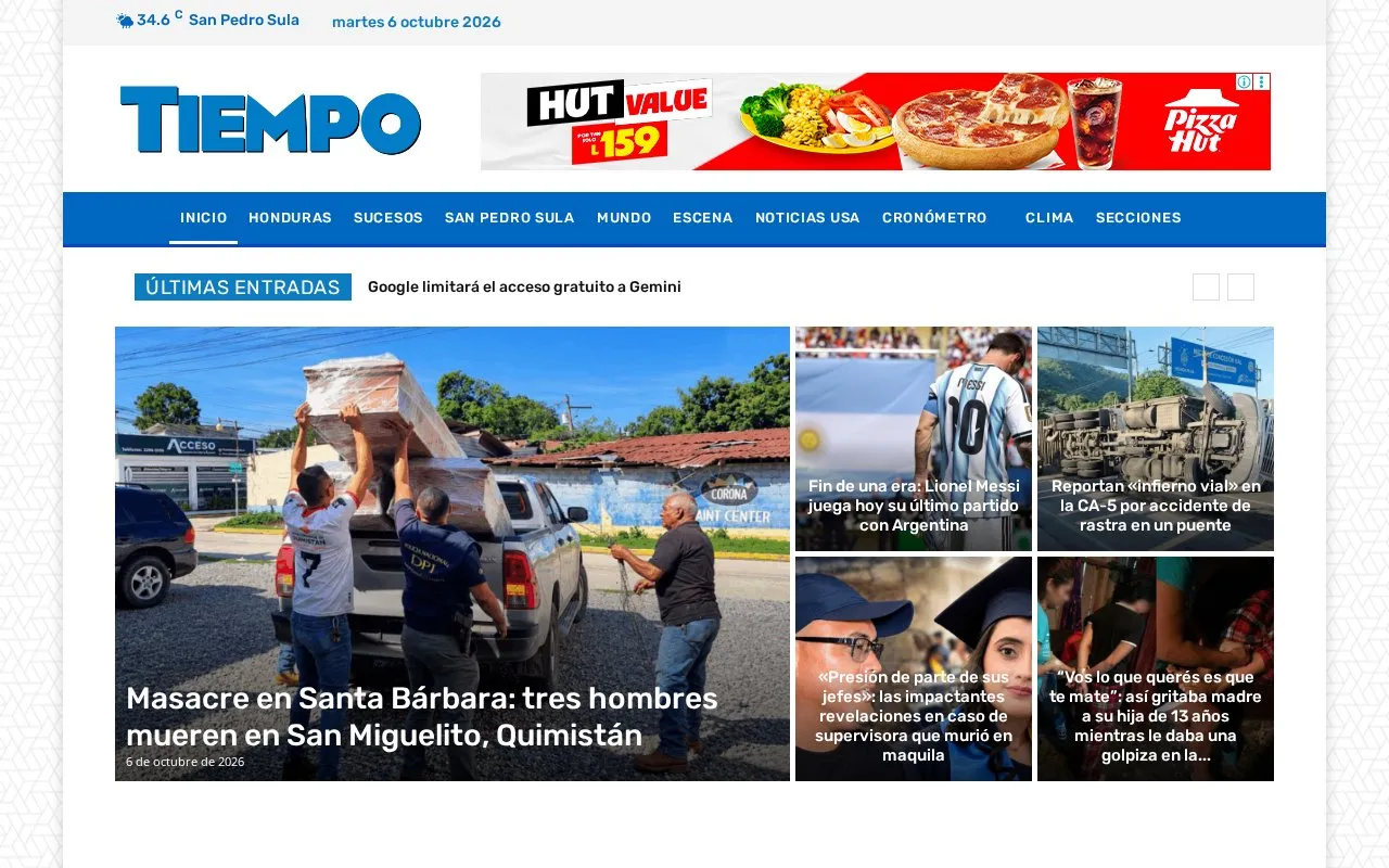 El Tiempo homepage screenshot