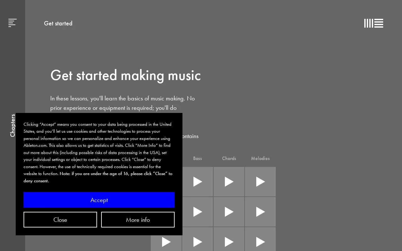Learning Music homepage screenshot