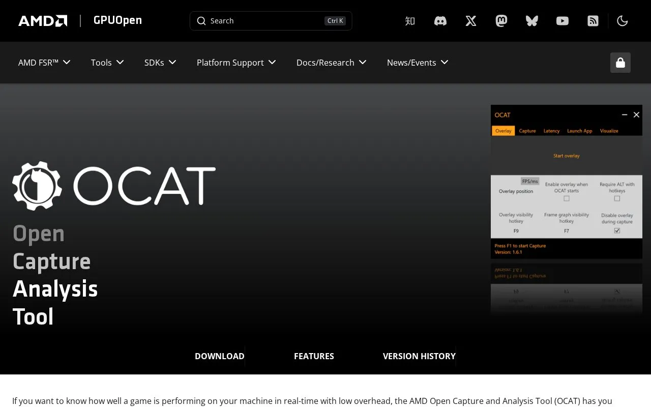 OCAT homepage screenshot