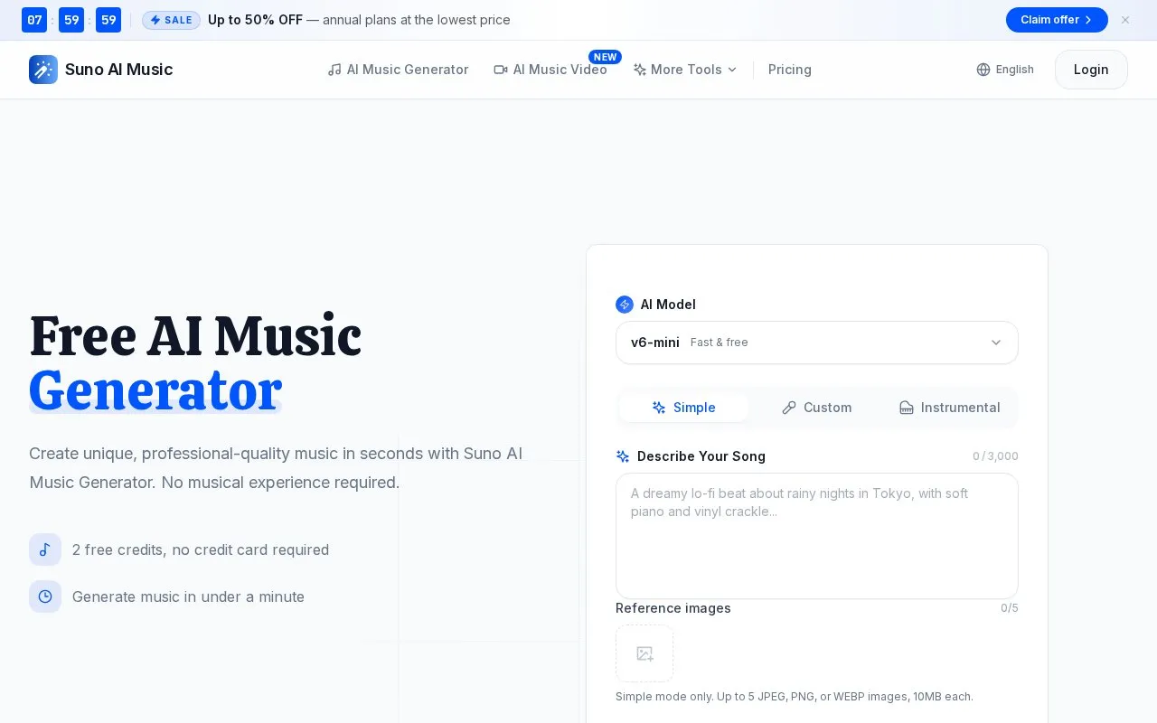 Suno AI Music homepage screenshot