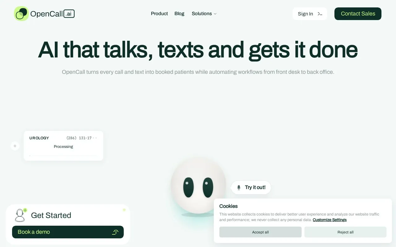 OpenCall AI homepage screenshot