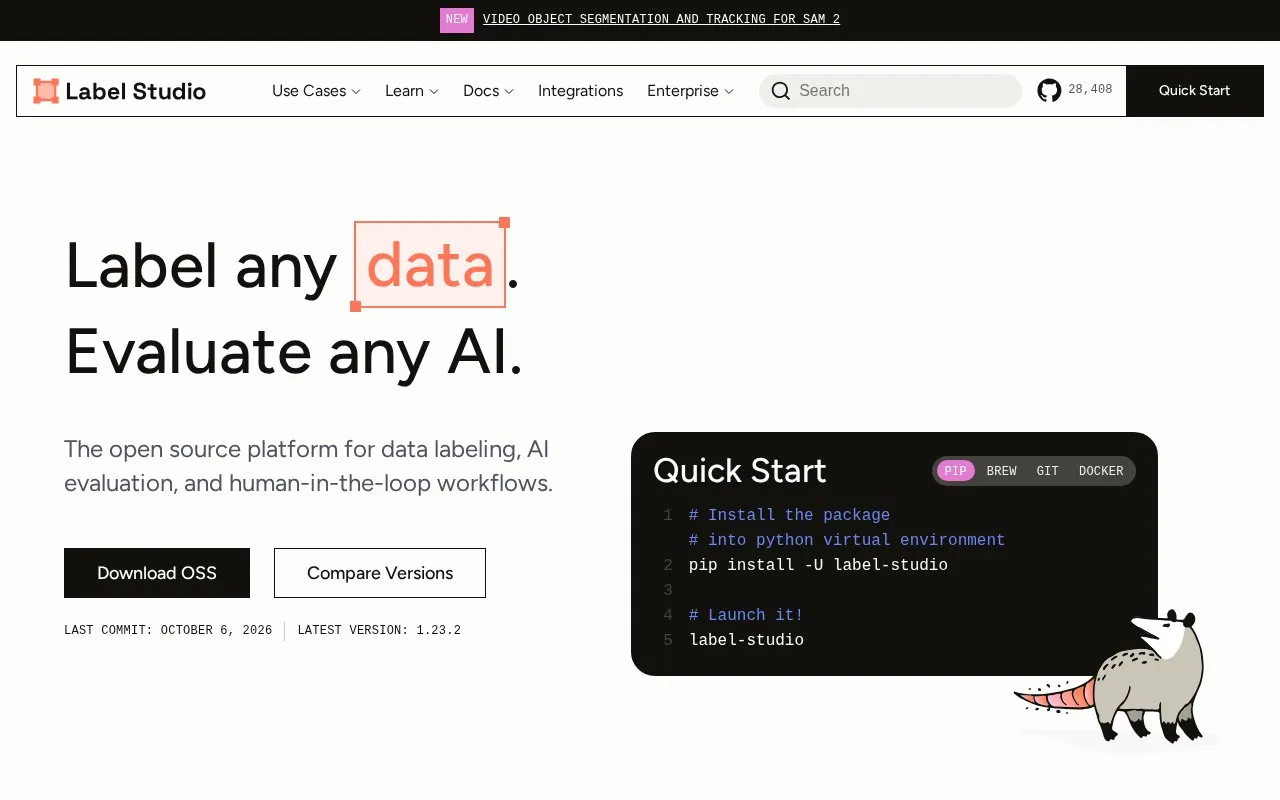 Label Studio homepage screenshot