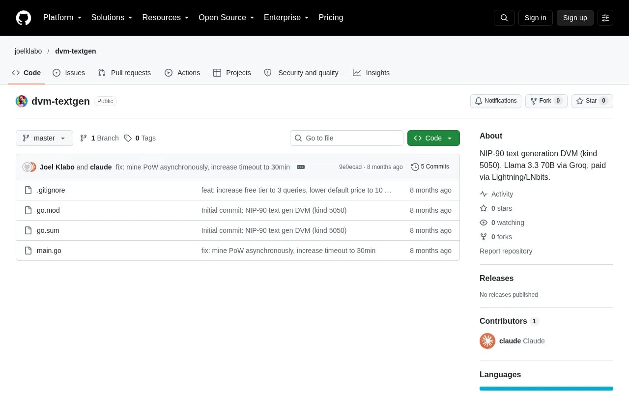 dvm-textgen homepage screenshot