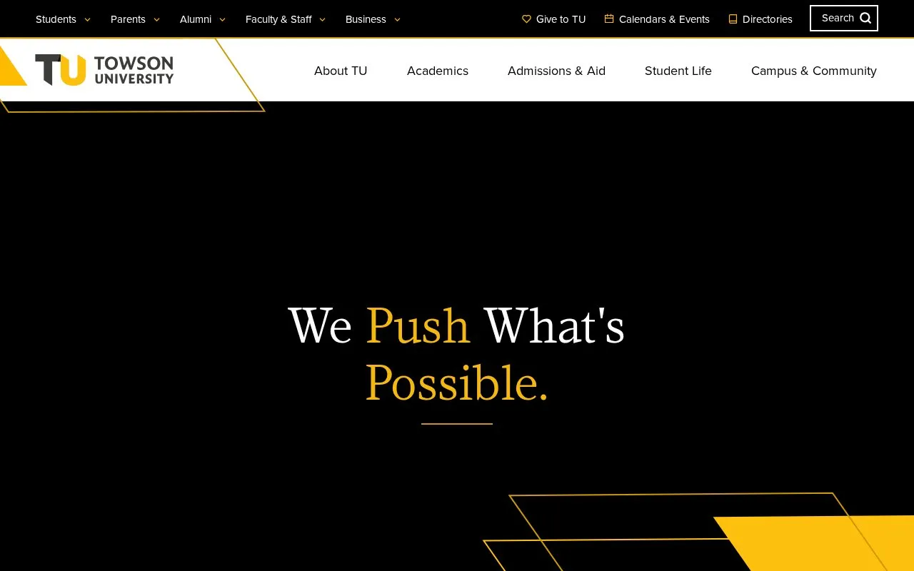 Towson University homepage screenshot