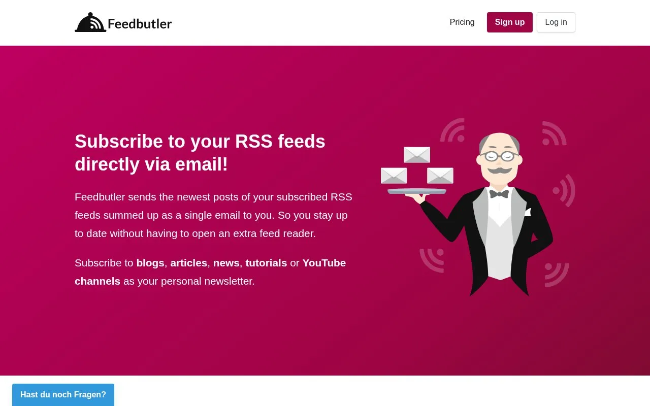 FeedButler homepage screenshot