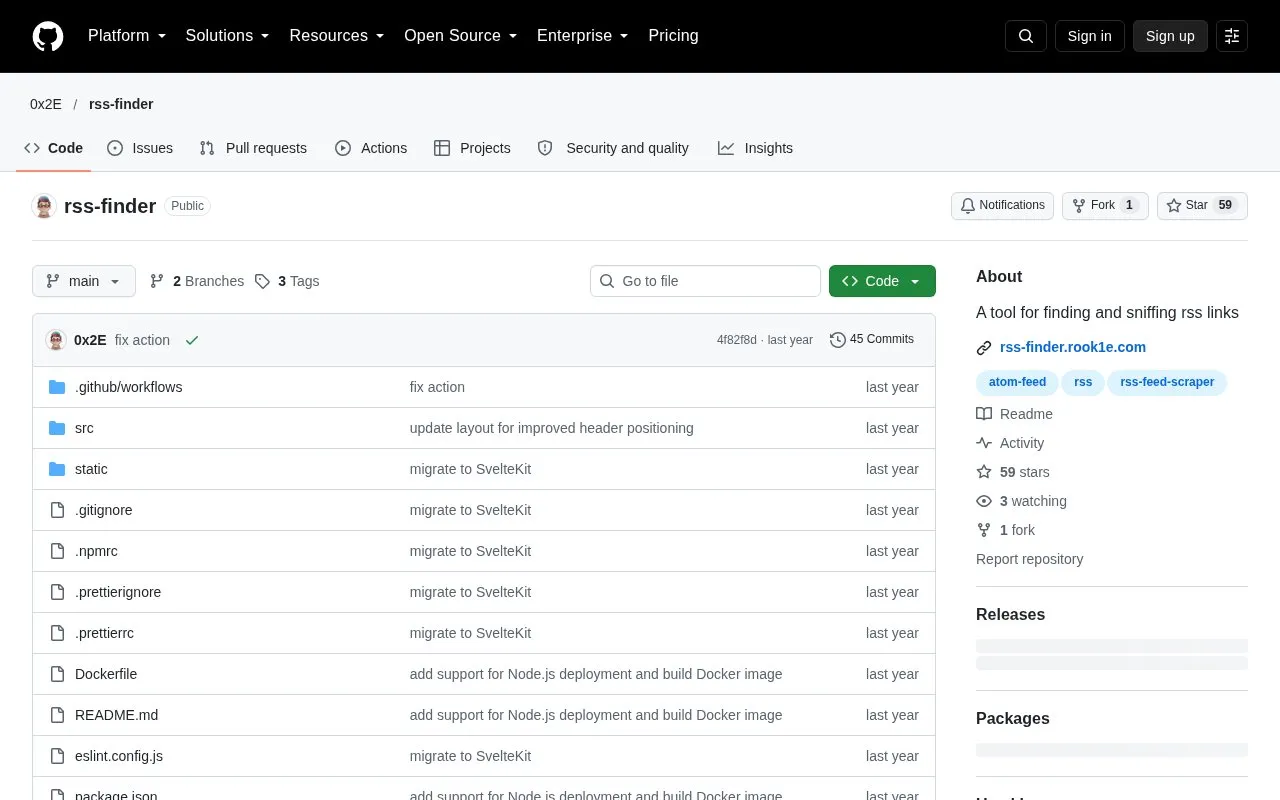 Rss Finder homepage screenshot