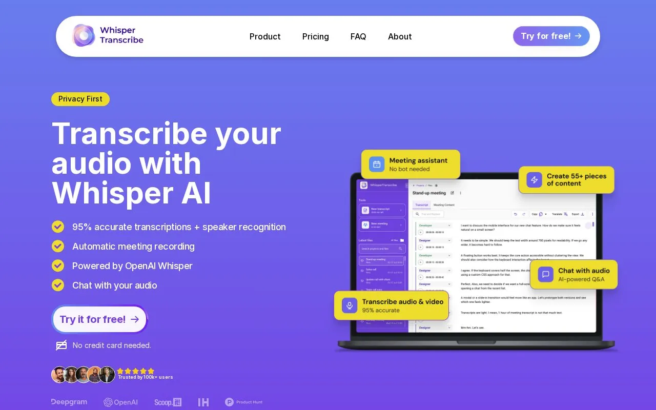 WhisperTranscribe homepage screenshot