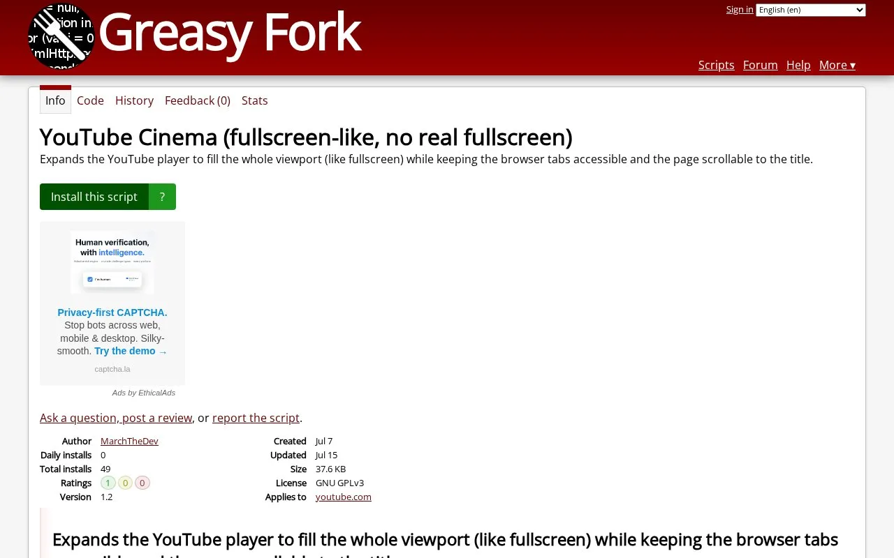 YouTube Cinema homepage screenshot