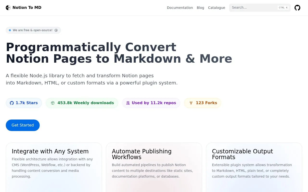 Markdown Extractor homepage screenshot