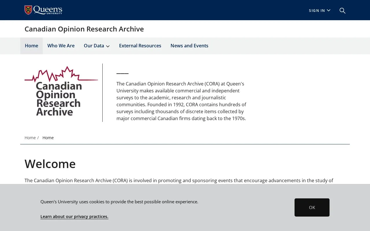 Canadian Opinion Research Archive homepage screenshot